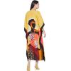 imageOussum Plus Size Kaftan for Women Polyester Summer Caftan Swimwear Cover Ups Maxi Beach DressMulticolor Gold Lady Tribal Print
