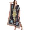 imageOussum Women Long Maxi Plus Size Polyester Kaftan Caftan Gown Beach Party Casual DressBlack Floral One Size Caftan