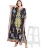 imageOussum Women Long Maxi Plus Size Polyester Kaftan Caftan Gown Beach Party Casual DressBlack Floral One Size Caftan