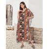 imageOussum Women Long Maxi Plus Size Polyester Kaftan Caftan Gown Beach Party Casual DressBlack Leaf Print Caftans