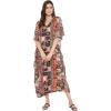 imageOussum Women Long Maxi Plus Size Polyester Kaftan Caftan Gown Beach Party Casual DressBlack Leaf Print Caftans