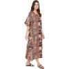 imageOussum Women Long Maxi Plus Size Polyester Kaftan Caftan Gown Beach Party Casual DressBlack Leaf Print Caftans