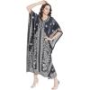 imageOussum Women Long Maxi Plus Size Polyester Kaftan Caftan Gown Beach Party Casual DressBlack Paisley