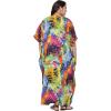 imageOussum Women Long Maxi Plus Size Polyester Kaftan Caftan Gown Beach Party Casual DressMulticolor Tropical Leaf Print