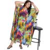 imageOussum Women Long Maxi Plus Size Polyester Kaftan Caftan Gown Beach Party Casual DressMulticolor Tropical Leaf Print