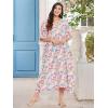 imageOussum Women Long Maxi Plus Size Polyester Kaftan Caftan Gown Beach Party Casual DressPink Leaf Print Kaftan