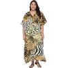 imageOussum Women Long Maxi Plus Size Polyester Kaftan Caftan Gown Beach Party Casual DressYellow Leopard