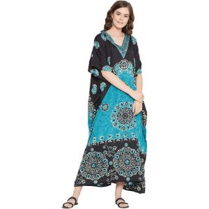 imageOussum Plus Size Kaftan for Women Polyester Summer Caftan Swimwear Cover Ups Maxi Beach DressBlack  Turquoise