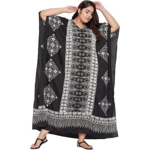 imageOussum Plus Size Kaftan for Women Polyester Summer Caftan Swimwear Cover Ups Maxi Beach DressBlack