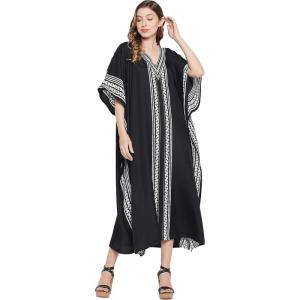 imageOussum Plus Size Kaftan for Women Polyester Summer Caftan Swimwear Cover Ups Maxi Beach DressBlack Lady Tribal Kaftan