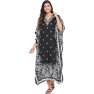 imageOussum Plus Size Kaftan for Women Polyester Summer Caftan Swimwear Cover Ups Maxi Beach DressBlack Paisley