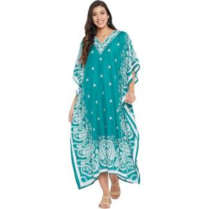 imageOussum Plus Size Kaftan for Women Polyester Summer Caftan Swimwear Cover Ups Maxi Beach DressGreen Paisley Kaftan