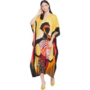 imageOussum Plus Size Kaftan for Women Polyester Summer Caftan Swimwear Cover Ups Maxi Beach DressMulticolor Gold Lady Tribal Print