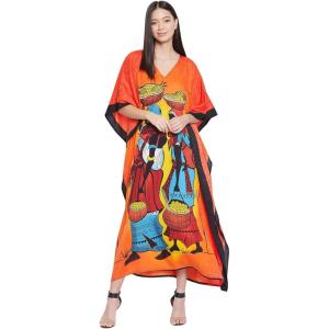 imageOussum Plus Size Kaftan for Women Polyester Summer Caftan Swimwear Cover Ups Maxi Beach DressOrange Lady  Tribal Printed Maxi Kaftan
