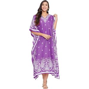 imageOussum Plus Size Kaftan for Women Polyester Summer Caftan Swimwear Cover Ups Maxi Beach DressPurple Paisley