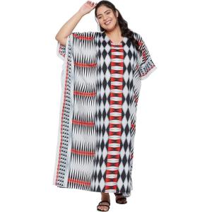 imageOussum Plus Size Kaftan for Women Polyester Summer Caftan Swimwear Cover Ups Maxi Beach DressRed  Black Geometric