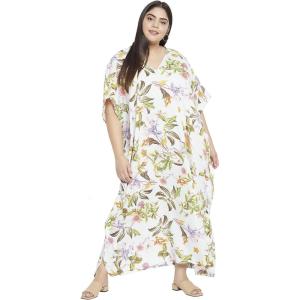 imageOussum Women Long Maxi Plus Size Polyester Kaftan Caftan Gown Beach Party Casual DressBeige Floral