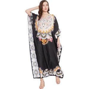 imageOussum Women Long Maxi Plus Size Polyester Kaftan Caftan Gown Beach Party Casual DressBlack Floral Caftan