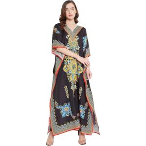 imageOussum Women Long Maxi Plus Size Polyester Kaftan Caftan Gown Beach Party Casual DressBlack Floral One Size Caftan