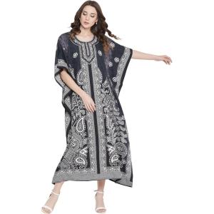 imageOussum Women Long Maxi Plus Size Polyester Kaftan Caftan Gown Beach Party Casual DressBlack Paisley