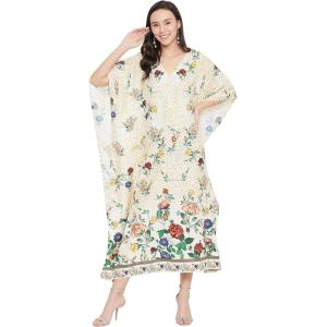 imageOussum Women Long Maxi Plus Size Polyester Kaftan Caftan Gown Beach Party Casual DressGold Floral Caftan