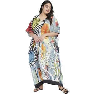 imageOussum Women Long Maxi Plus Size Polyester Kaftan Caftan Gown Beach Party Casual DressMulticolor Abstract