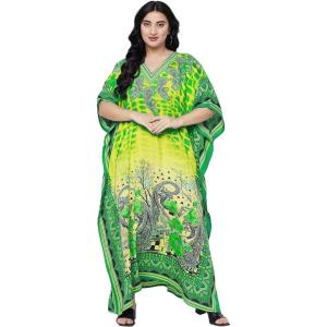 imageOussum Women Long Maxi Plus Size Polyester Kaftan Caftan Gown Beach Party Casual DressMulticolor Green