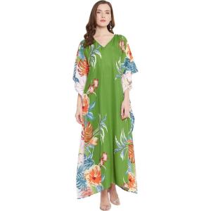 imageOussum Women Long Maxi Plus Size Polyester Kaftan Caftan Gown Beach Party Casual DressMulticolor One Size Kaftan