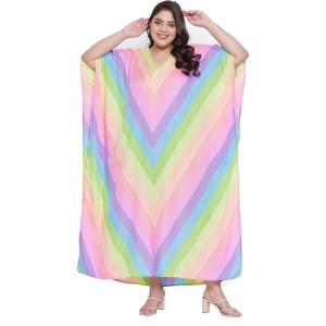 imageOussum Women Long Maxi Plus Size Polyester Kaftan Caftan Gown Beach Party Casual DressMulticolor Rainbow