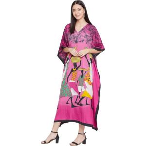 imageOussum Women Long Maxi Plus Size Polyester Kaftan Caftan Gown Beach Party Casual DressPurple Tribal