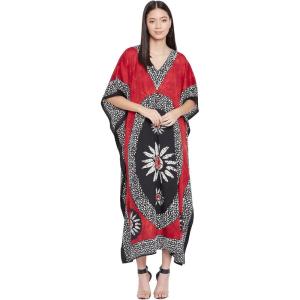 imageOussum Women Long Maxi Plus Size Polyester Kaftan Caftan Gown Beach Party Casual DressRed Floral Kaftan