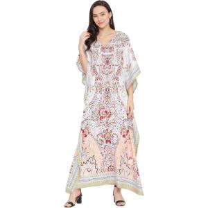 imageOussum Women Long Maxi Plus Size Polyester Kaftan Caftan Gown Beach Party Casual DressWhite  Red One Size Caftan