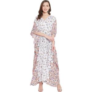 imageOussum Women Long Maxi Plus Size Polyester Kaftan Caftan Gown Beach Party Casual DressWhite One Size Maxi Dress