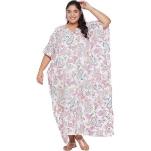 imageOussum Women Long Maxi Plus Size Polyester Kaftan Caftan Gown Beach Party Casual DressWhite Paisley