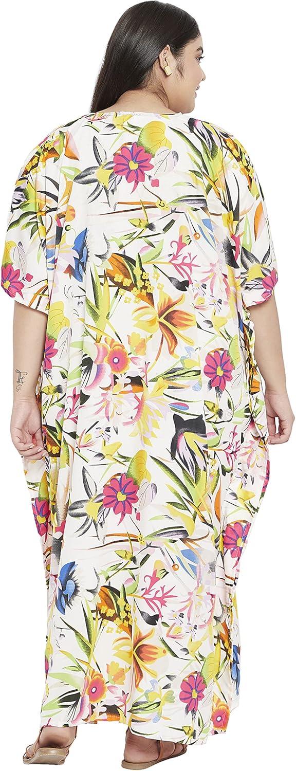 imageOussum Women Casual Kaftan Plus Size Long Dubai Caftan Beach Polyester Maxi House Dress for LadiesMulticolor Floral