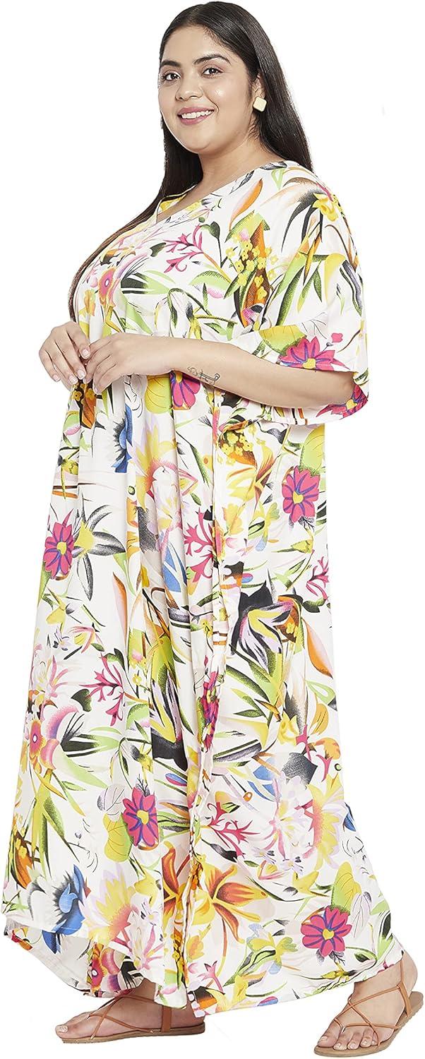 imageOussum Women Casual Kaftan Plus Size Long Dubai Caftan Beach Polyester Maxi House Dress for LadiesMulticolor Floral