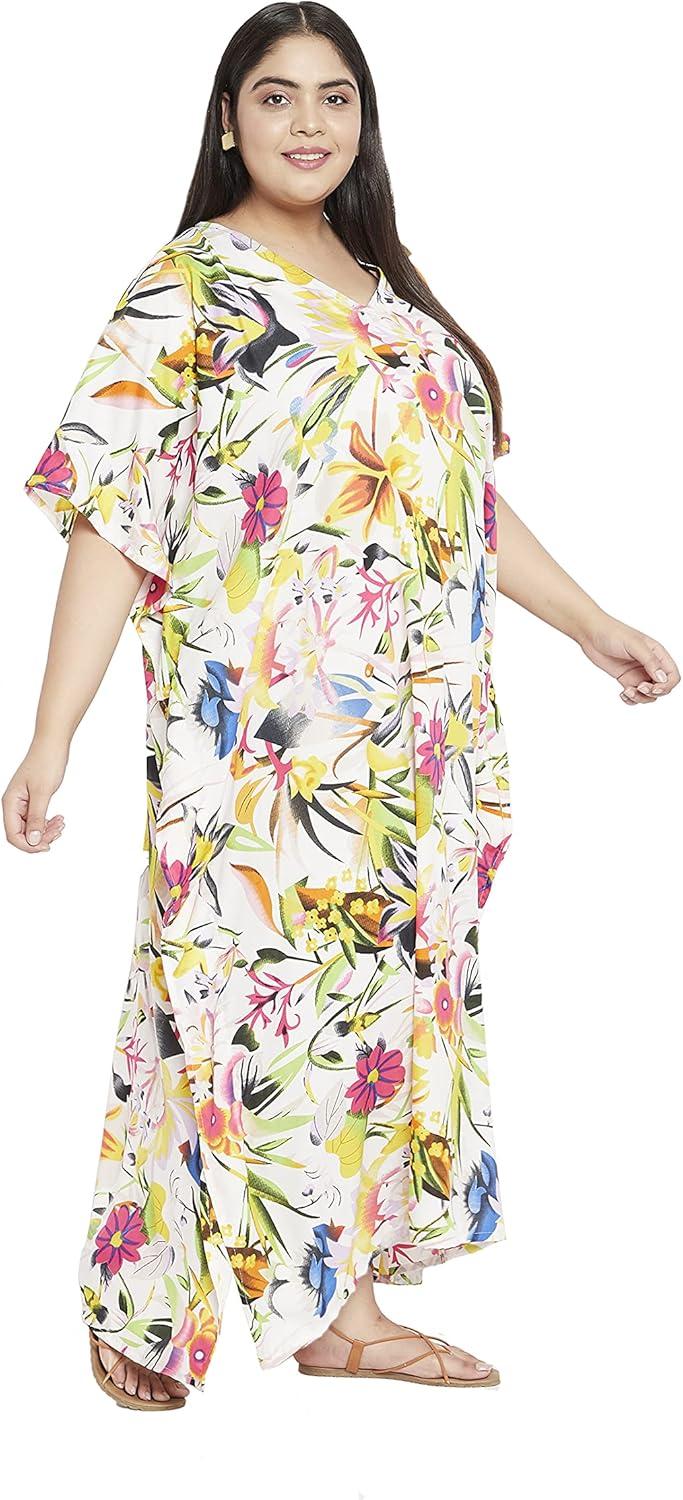imageOussum Women Casual Kaftan Plus Size Long Dubai Caftan Beach Polyester Maxi House Dress for LadiesMulticolor Floral
