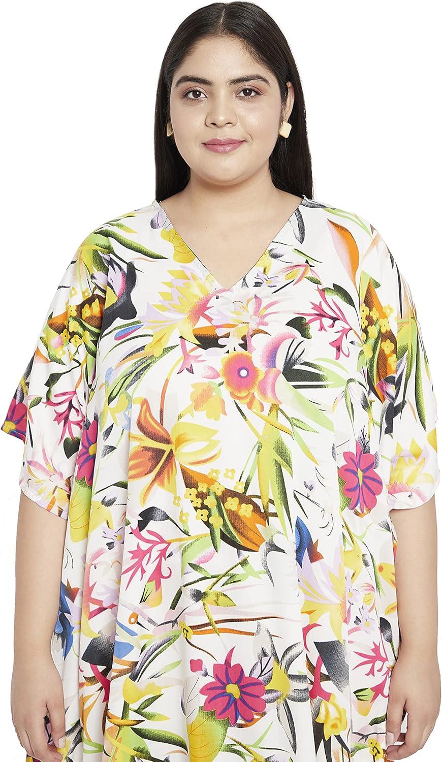 imageOussum Women Casual Kaftan Plus Size Long Dubai Caftan Beach Polyester Maxi House Dress for LadiesMulticolor Floral