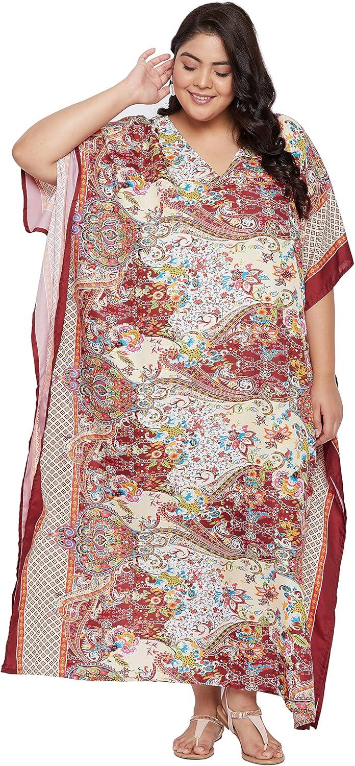 imageOussum Women Casual Kaftan Plus Size Long Dubai Caftan Beach Polyester Maxi House Dress for LadiesRedmulticolor Floral Kaftan