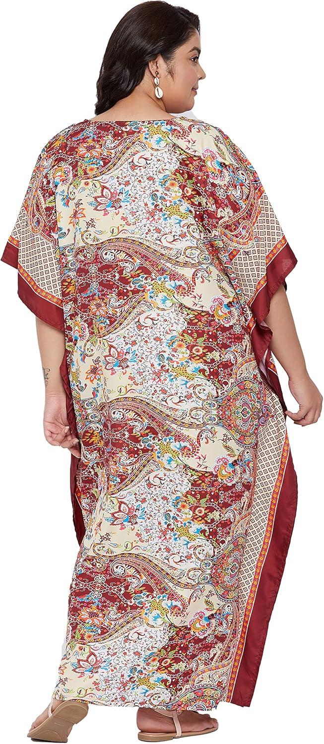 imageOussum Women Casual Kaftan Plus Size Long Dubai Caftan Beach Polyester Maxi House Dress for LadiesRedmulticolor Floral Kaftan