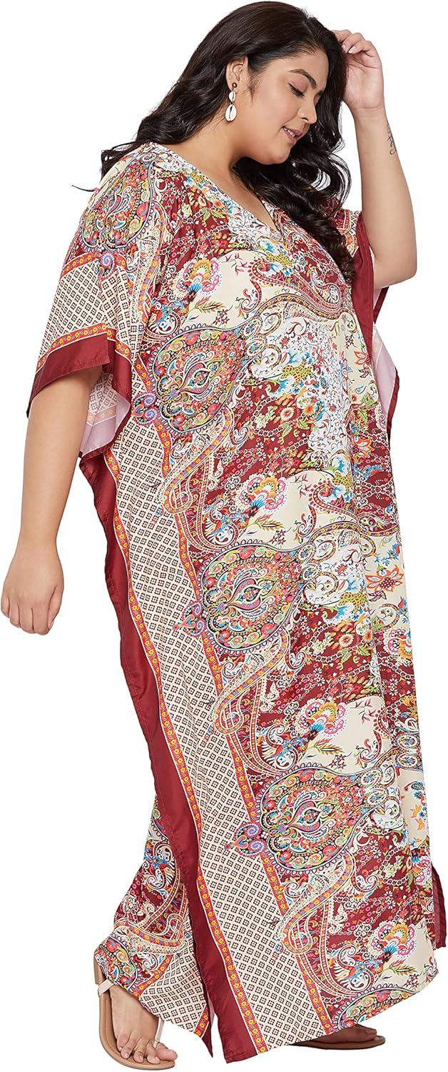 imageOussum Women Casual Kaftan Plus Size Long Dubai Caftan Beach Polyester Maxi House Dress for LadiesRedmulticolor Floral Kaftan