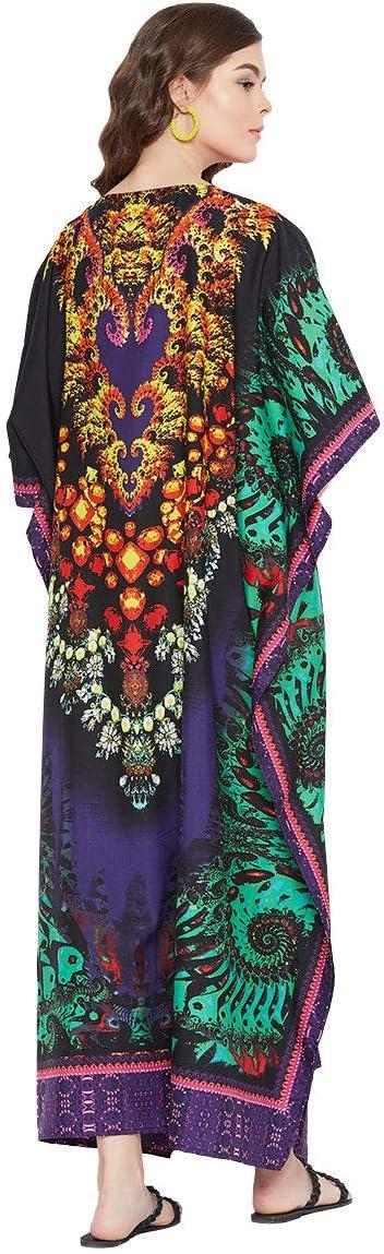 imageOussum Women Polyester Casual Kaftan Long Plus Size Summer Beach Caftan Cover Ups Maxi Dresse for LadiesMulticolor Floral Pattern Plus Size Kaftan