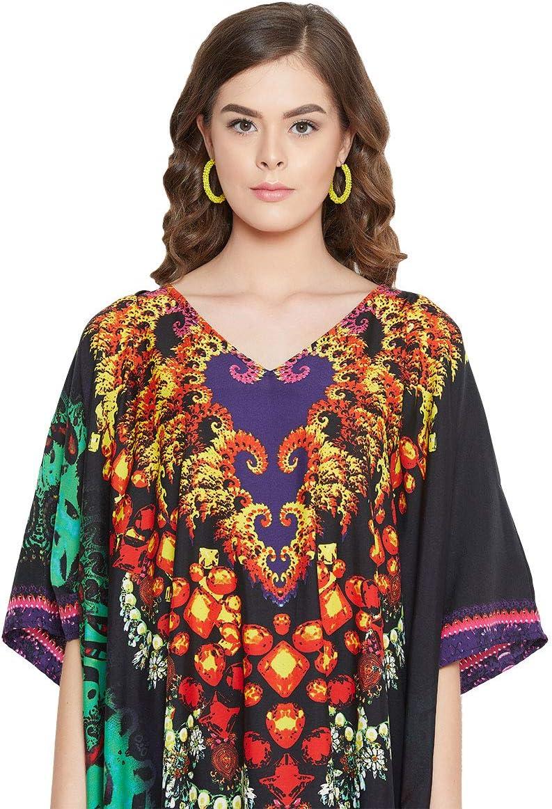 imageOussum Women Polyester Casual Kaftan Long Plus Size Summer Beach Caftan Cover Ups Maxi Dresse for LadiesMulticolor Floral Pattern Plus Size Kaftan