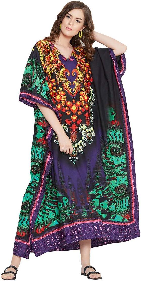 imageOussum Women Polyester Casual Kaftan Long Plus Size Summer Beach Caftan Cover Ups Maxi Dresse for LadiesMulticolor Floral Pattern Plus Size Kaftan