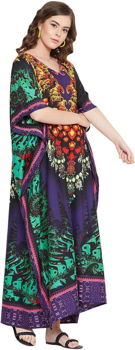 imageOussum Women Polyester Casual Kaftan Long Plus Size Summer Beach Caftan Cover Ups Maxi Dresse for LadiesMulticolor Floral Pattern Plus Size Kaftan