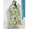imageOussum Women Casual Kaftan Plus Size Long Dubai Caftan Beach Polyester Maxi House Dress for LadiesGreen Floarl