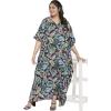 imageOussum Women Casual Kaftan Plus Size Long Dubai Caftan Beach Polyester Maxi House Dress for LadiesMulticolor Leaf Pattern Kaftan