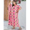imageOussum Women Casual Kaftan Plus Size Long Dubai Caftan Beach Polyester Maxi House Dress for LadiesPink Geometric
