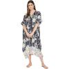 imageOussum Women Plus Size Kaftans Kimono Polyester Dresses Loose Caftan Dress Ladies Evening Casual Long MaxiBlack Floral Long Kaftan