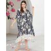 imageOussum Women Plus Size Kaftans Kimono Polyester Dresses Loose Caftan Dress Ladies Evening Casual Long MaxiBlack Floral Long Kaftan